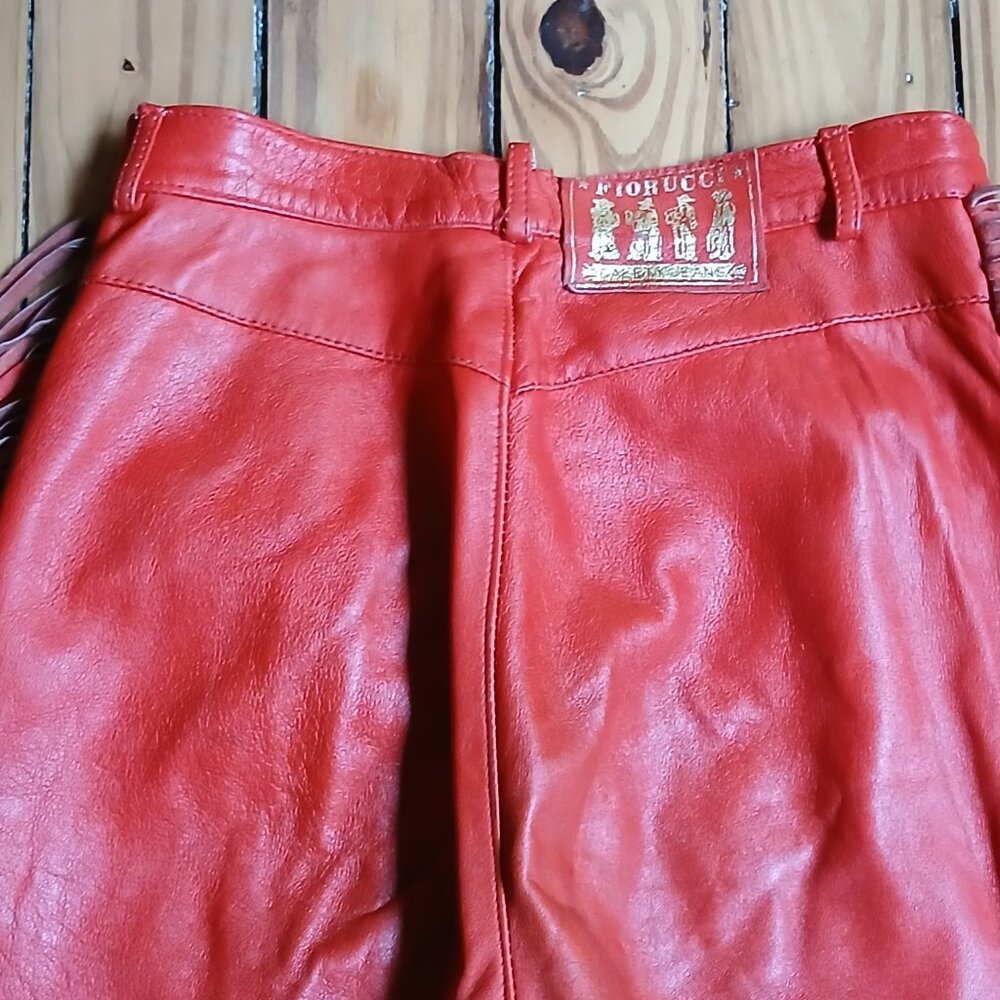 Fiorucci 1980 Vintage Red Leather Fringe Safety Jeans * Edgy Western  * Sz 28 - Picture 4 of 14